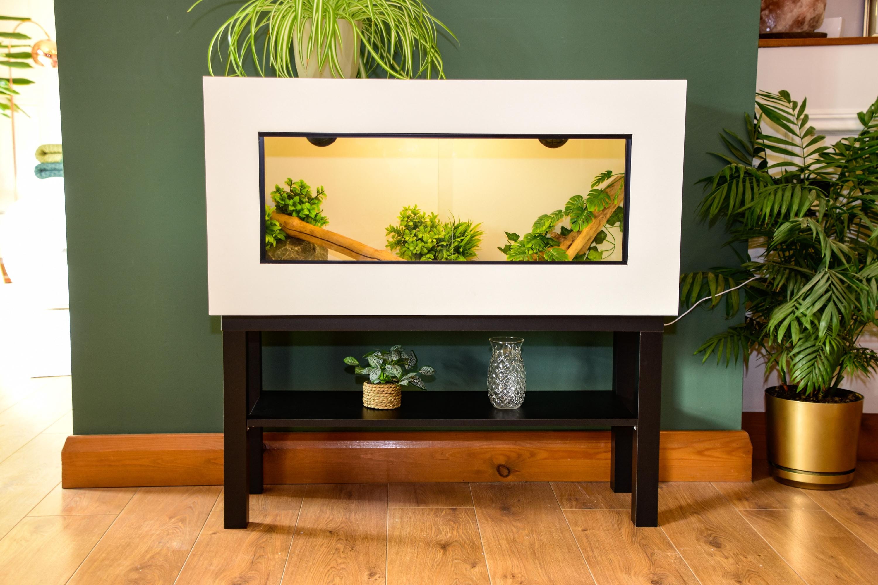 3ft Modern White Reptile Vivarium + Black Stand - LED Light Included