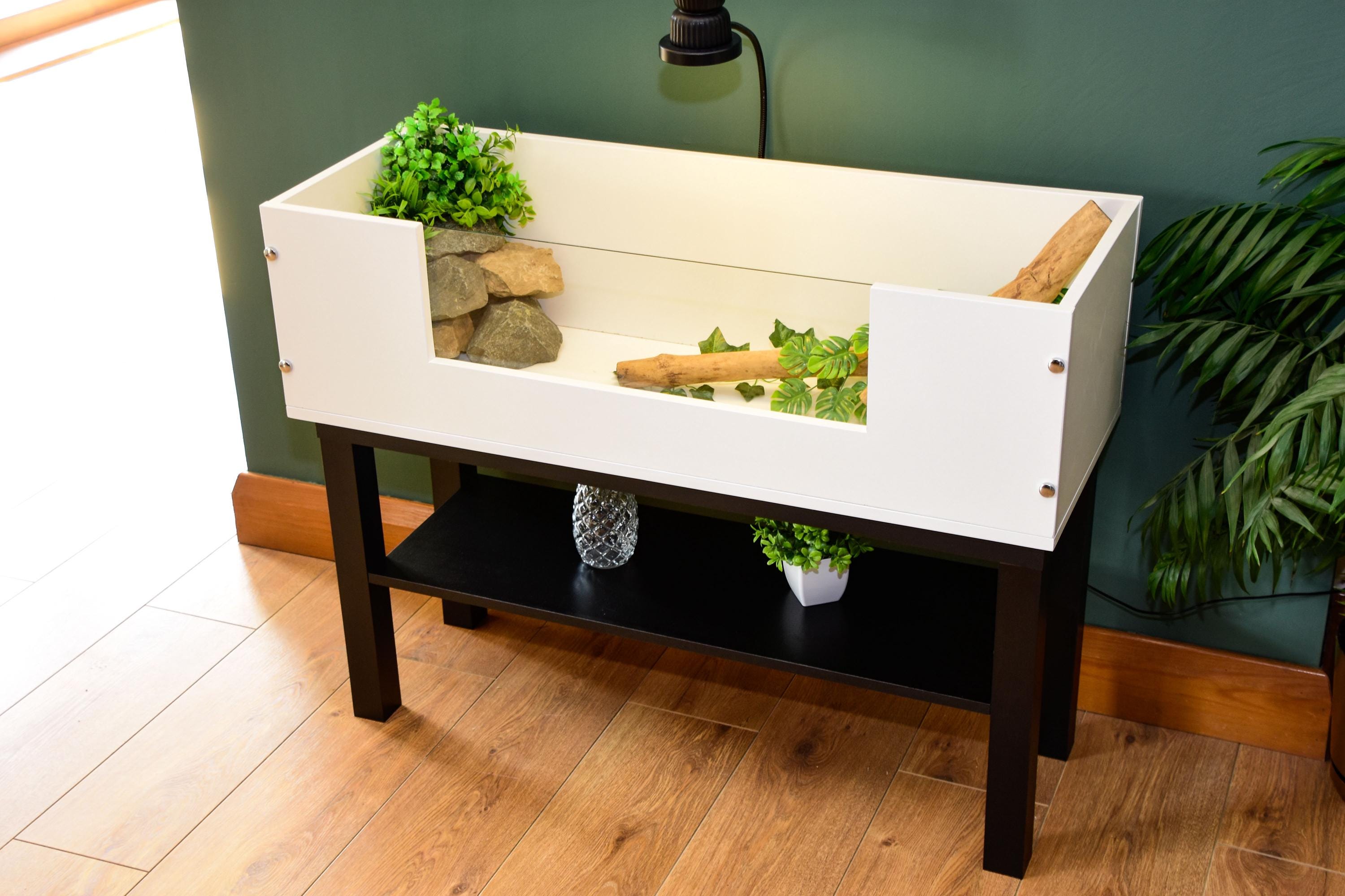 3ft Open Top Tortoise Table + Black Stand with Glass Window