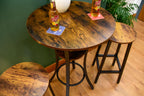 Rustic Round Industrial Dark Wood Bar Table with Matching Stools - For Bars, Restaurants & Home Dining