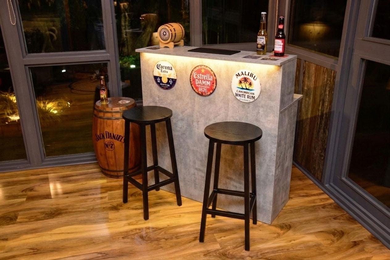 Grey Stone Effect LED Home Bar with Stools (1m)