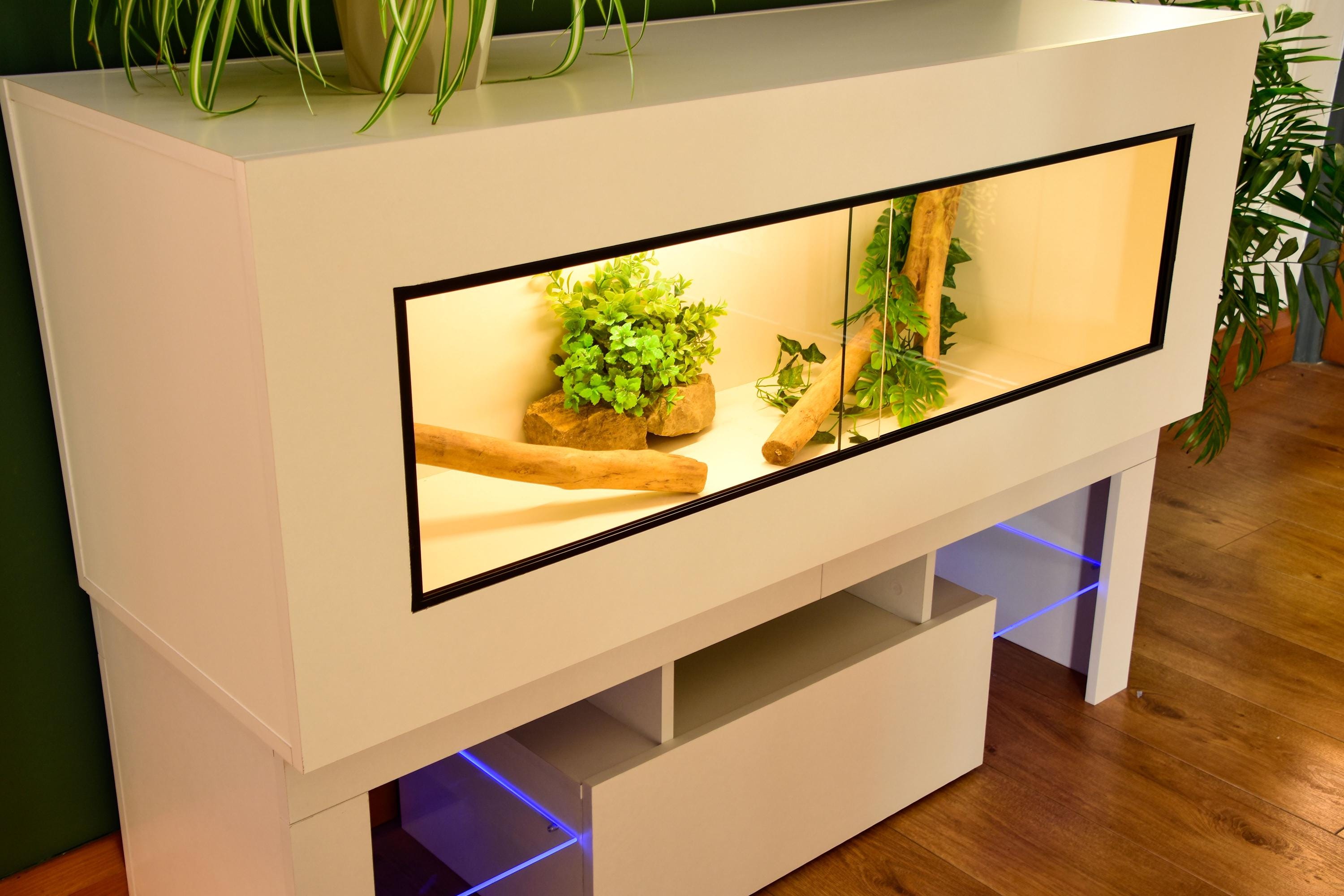 4ft Modern White Reptile Vivarium + LED Stand and Light Included
