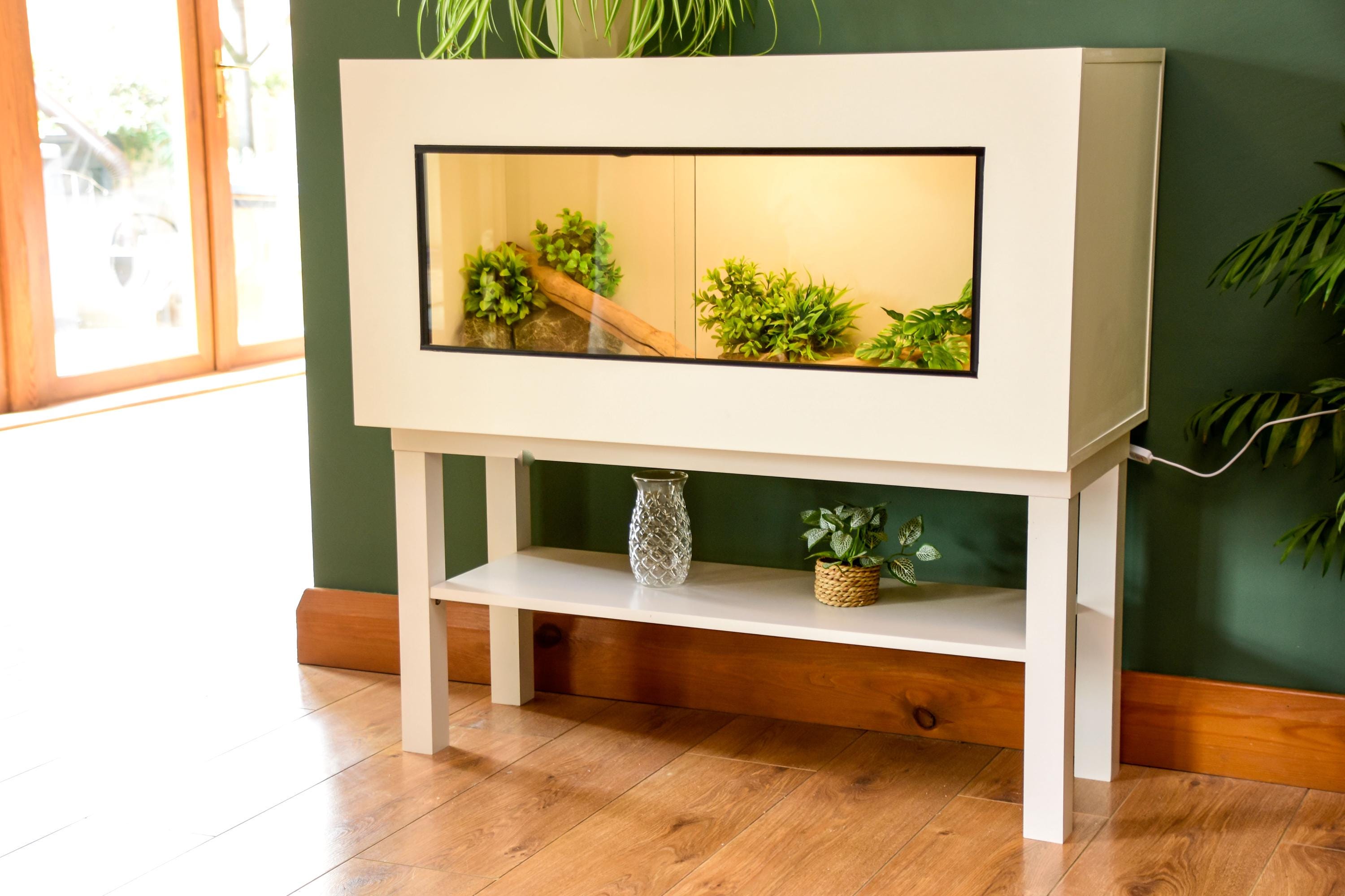 3ft Modern White Reptile Vivarium + White Stand - LED Light Included