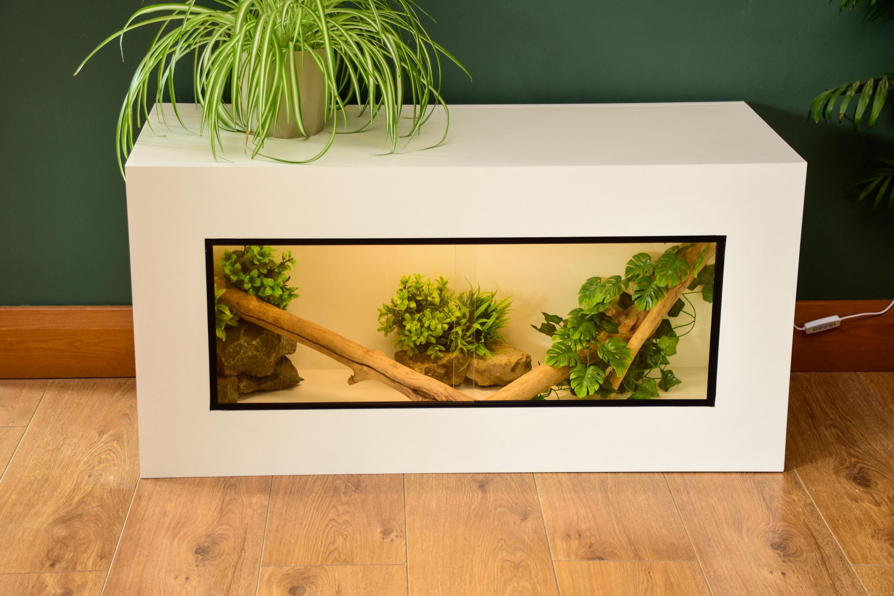 3ft Modern White Reptile Vivarium - LED Light Included