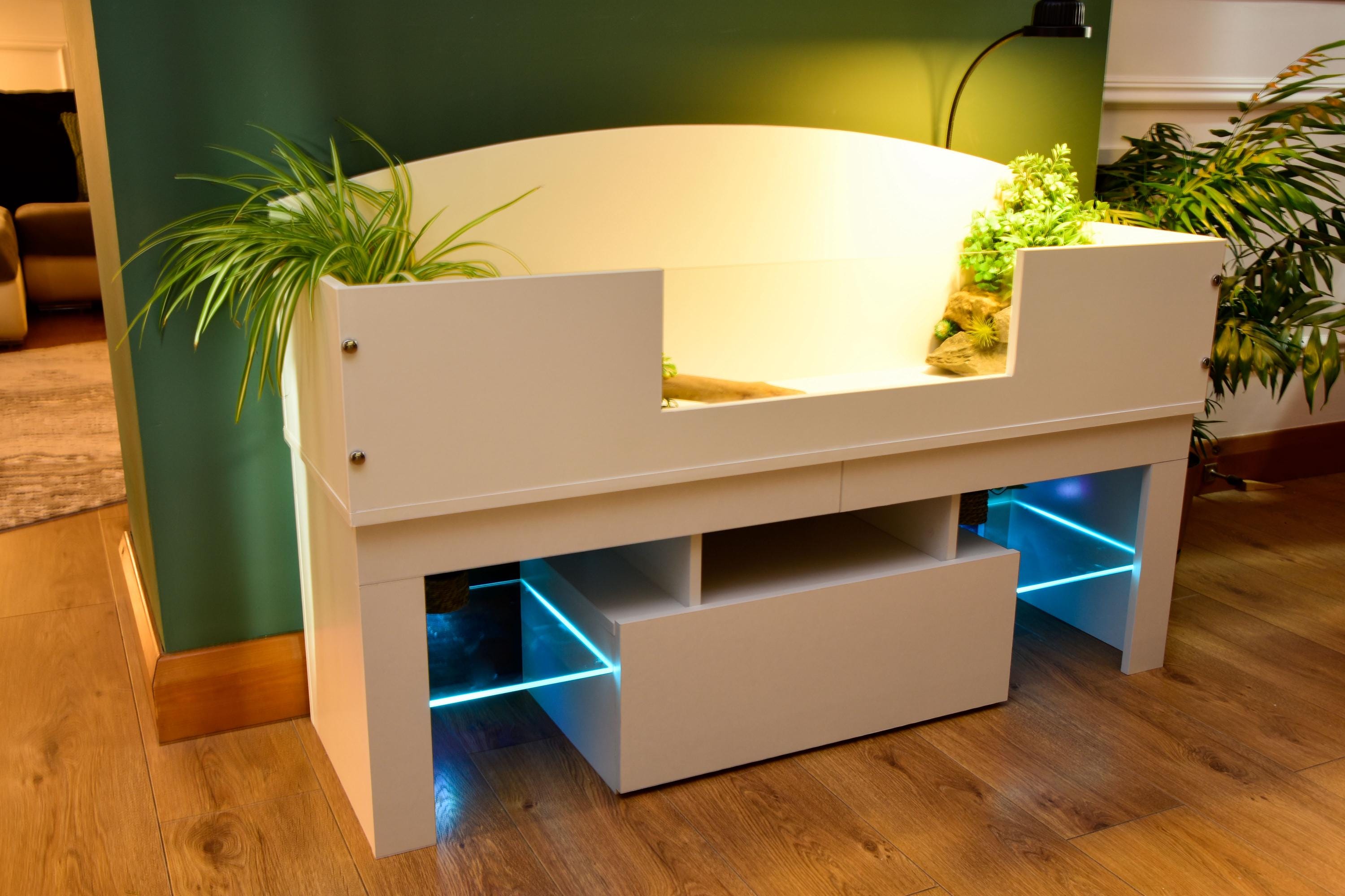4ft x 16" x 15" Open Top Tortoise Table + LED Stand and Glass Window