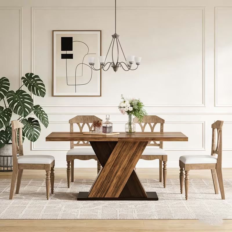 Modern Farmhouse Dining Table with Heavy Duty Cross Base | 56" Dark Brown