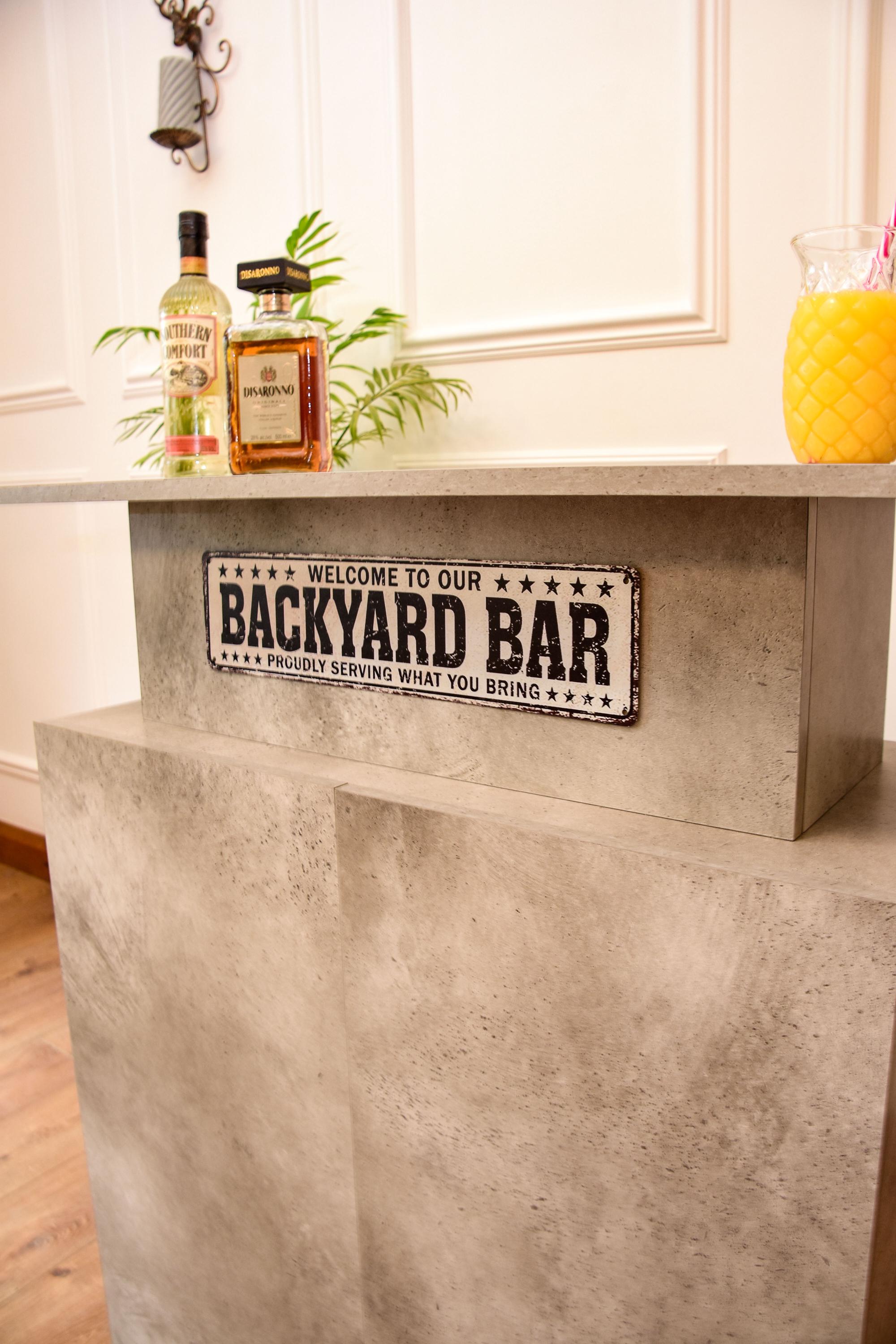 Grey Stone Effect LED Home Bar