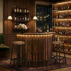Large rustic half penny LED home bar in a snug pub-style room