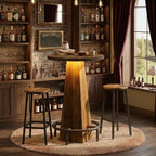 Rustic wood effect LED bistro bar table in a rustic bar environment
