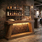 Extra Large Rustic Slim Light Up Home Bar / Console Table — Stools Optional