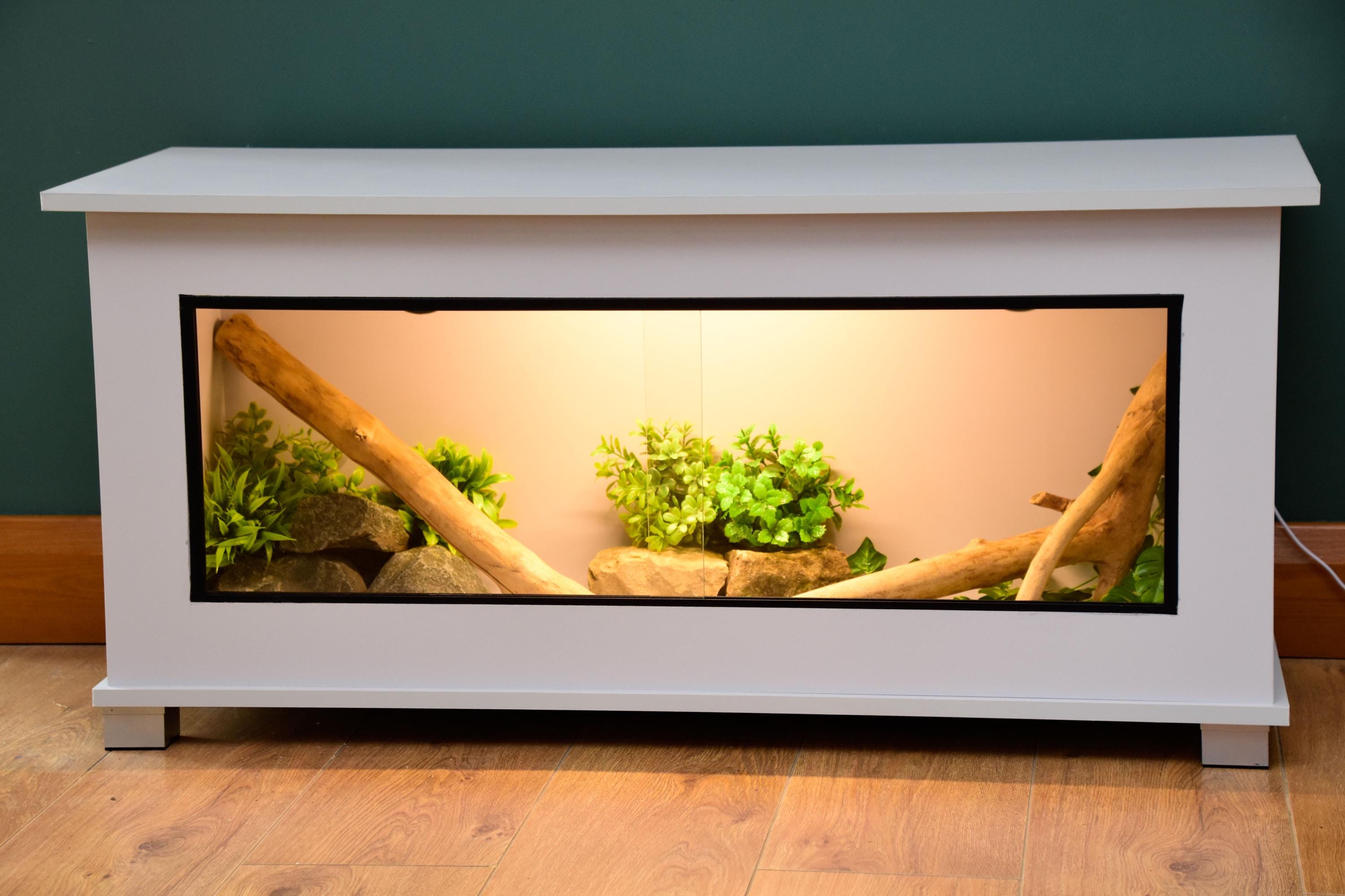Modern Light Grey Reptile Vivarium / Tortoise Table - 1m Wide (Between 3-4ft) - Sliding Doors & Hinge Lid -LED Light Included