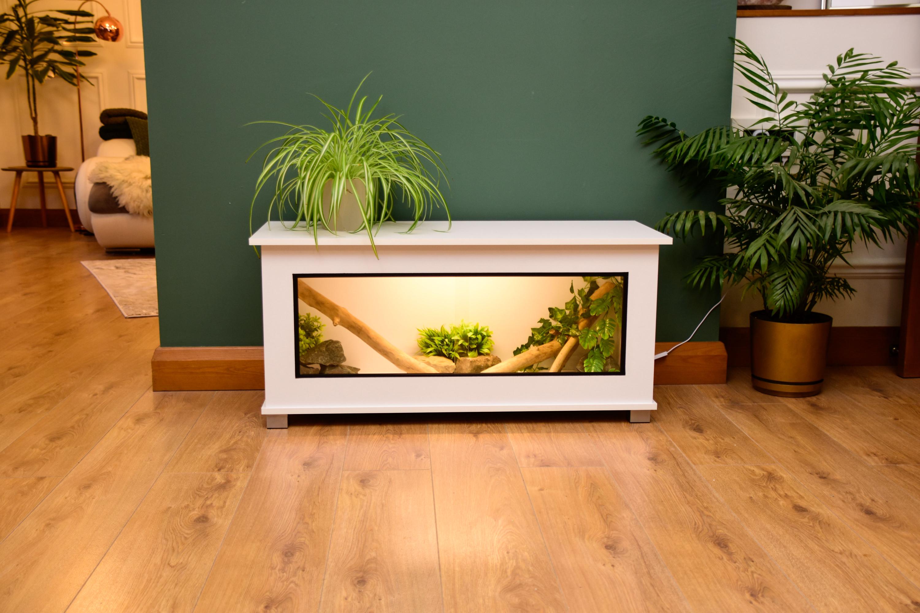 Modern White Reptile Vivarium / Tortoise Table - 1m Wide (Between 3-4ft) - Sliding Doors & Hinge Lid -LED Light Included