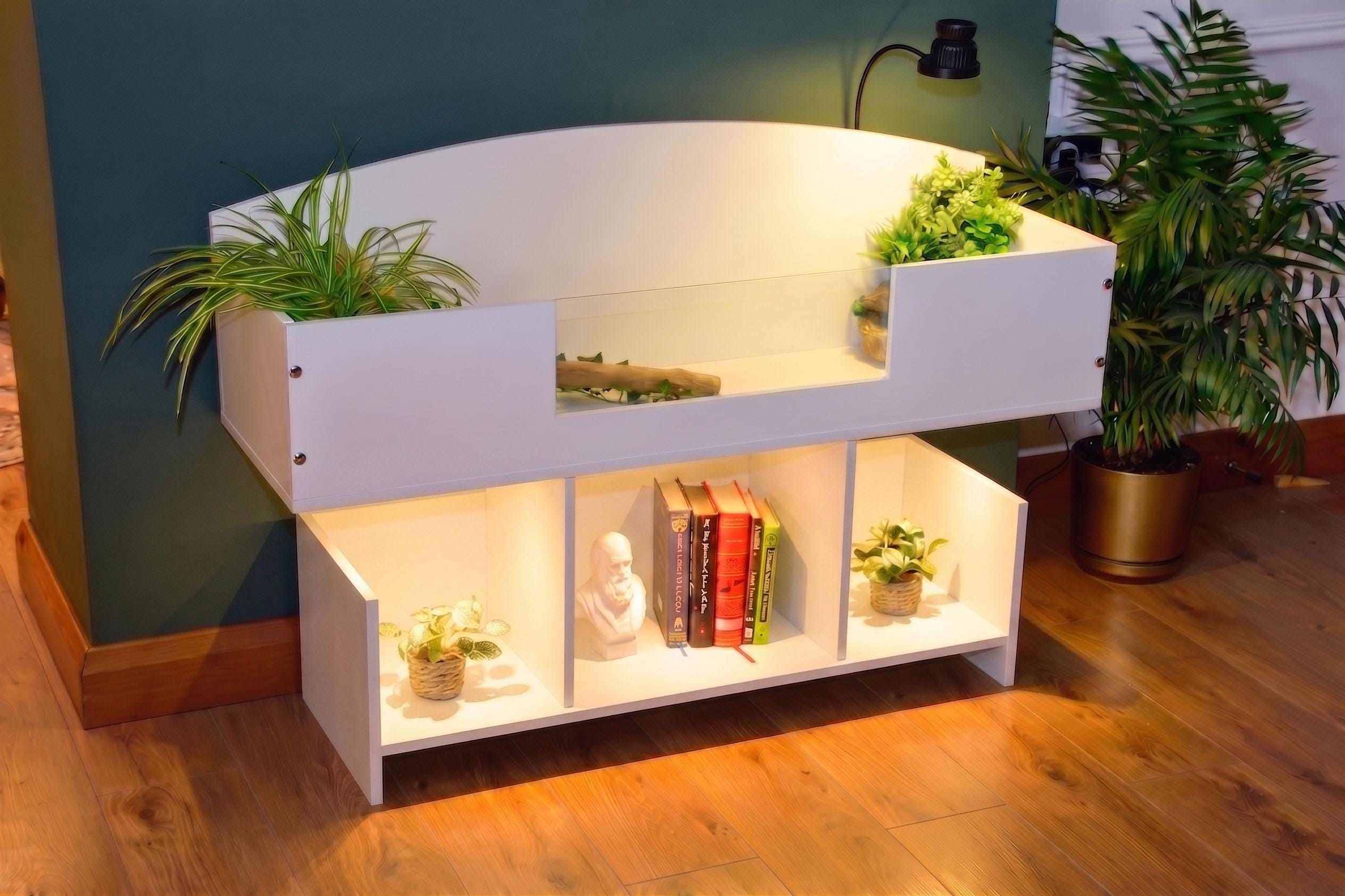 4ft x 16" x 15" Open Top Tortoise Table + Wide LED Stand and Glass Window