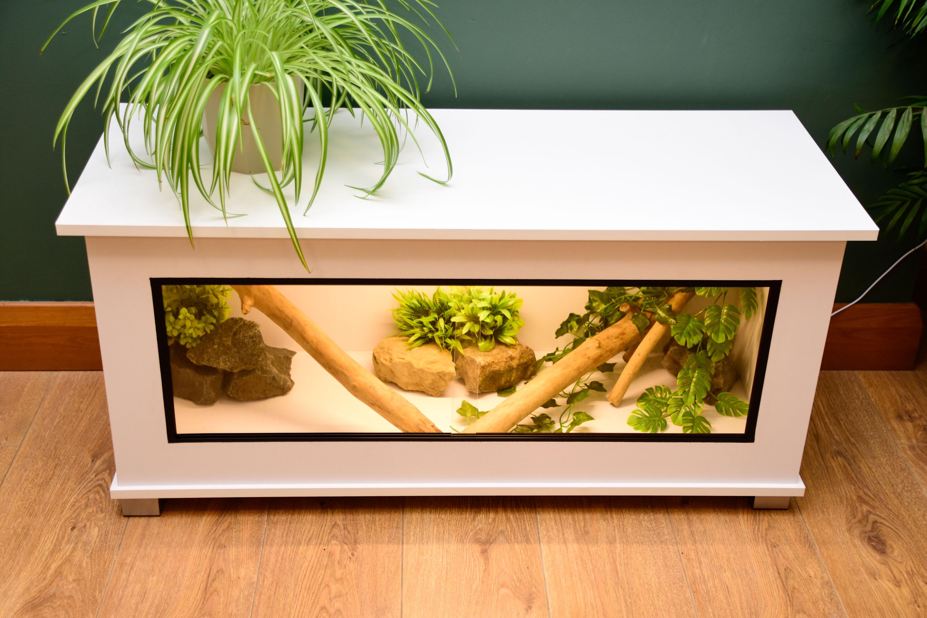 Modern White Reptile Vivarium / Tortoise Table - 1m Wide (Between 3-4ft) - Sliding Doors & Hinge Lid -LED Light Included