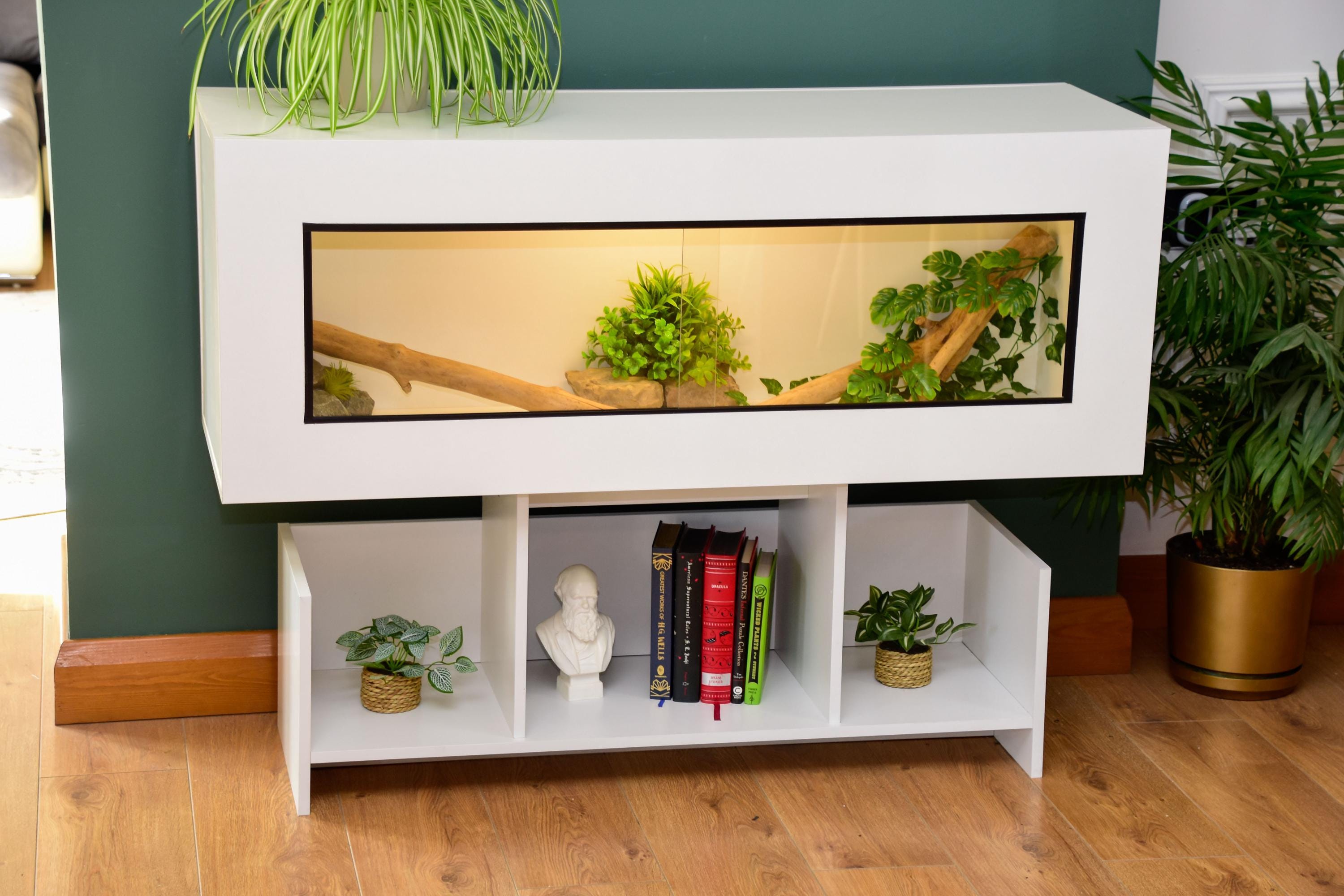 4ft Modern White Reptile Vivarium + Wide White Stand - LED Lights Included