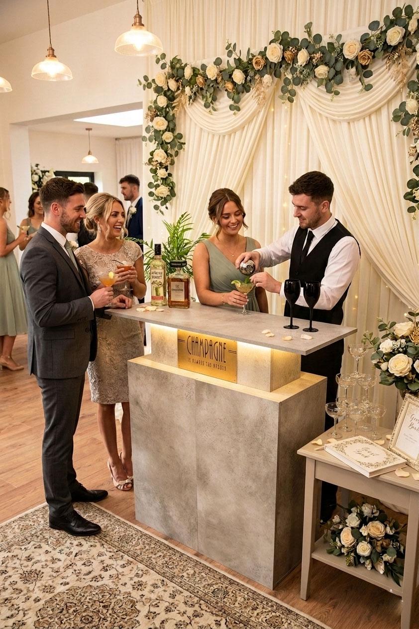 Grey Stone Effect LED Home Bar