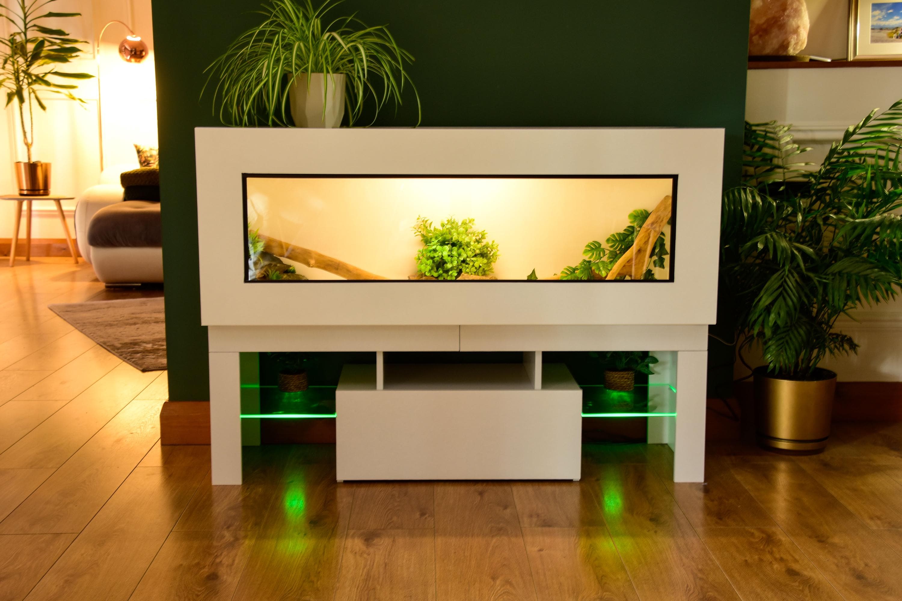 4ft Modern White Reptile Vivarium + LED Stand and Light Included