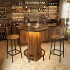 Rustic wood effect LED bistro bar table with LED lighting illuminated