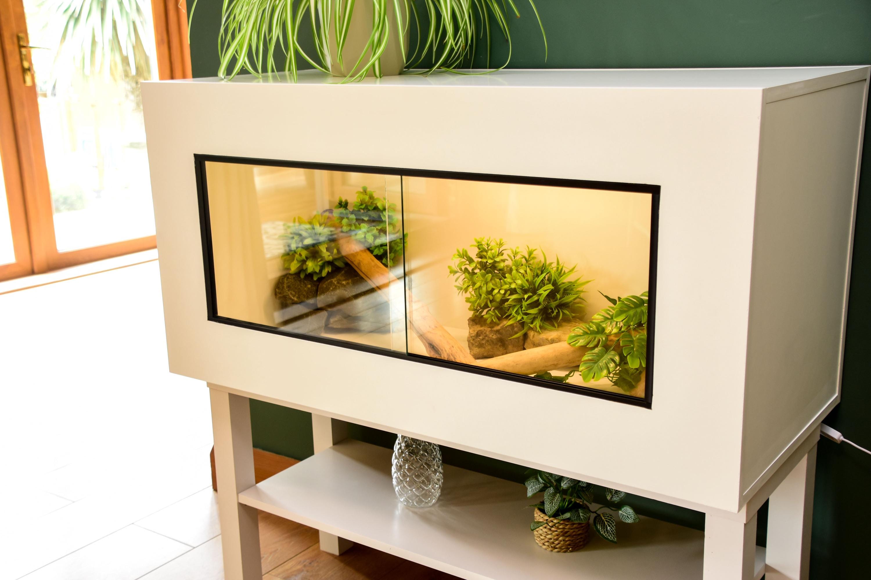 3ft Modern White Reptile Vivarium + White Stand - LED Light Included