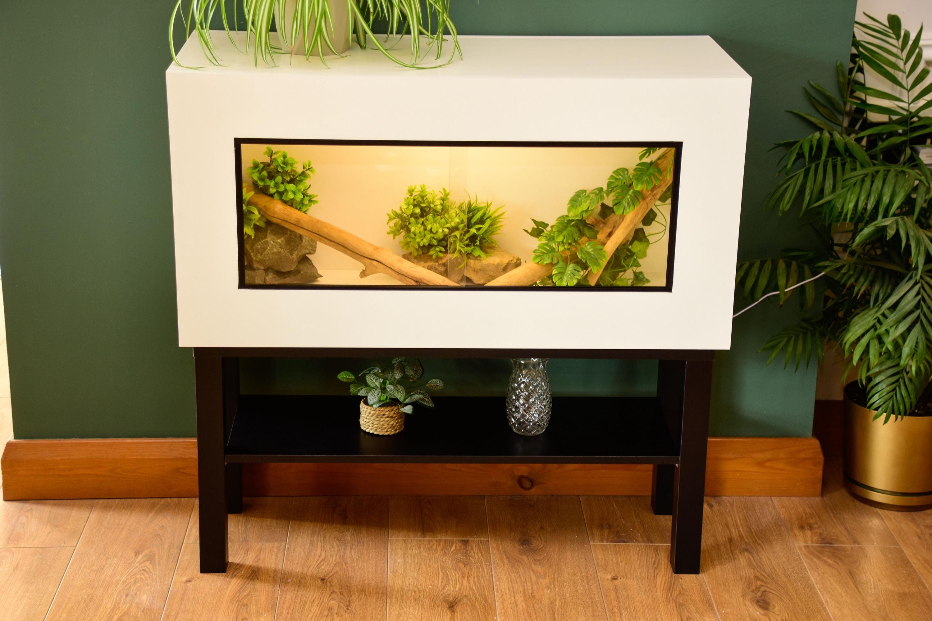 3ft Modern White Reptile Vivarium + Black Stand - LED Light Included