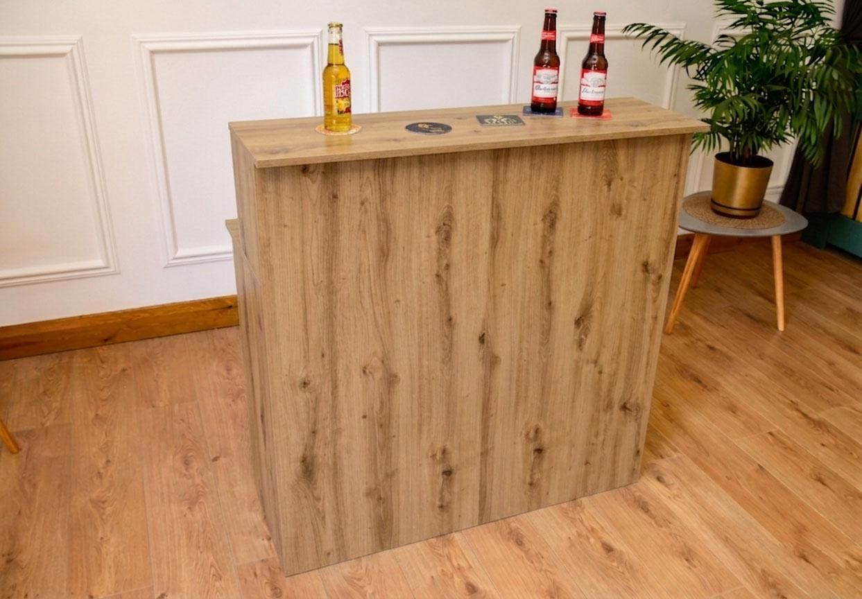 Oak Effect LED Home Bar with Stools (1m)