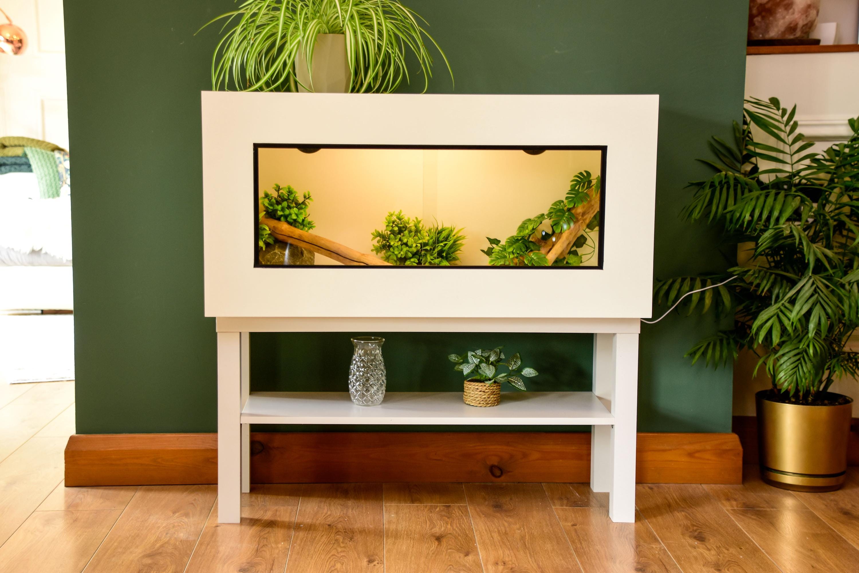 3ft Modern White Reptile Vivarium + White Stand - LED Light Included