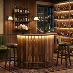 Large rustic half penny LED home bar side angle view