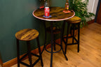 Rustic LED Round Industrial Dark Wood Bar Table with Matching Stools - For Bars, Restaurants & Home Dining