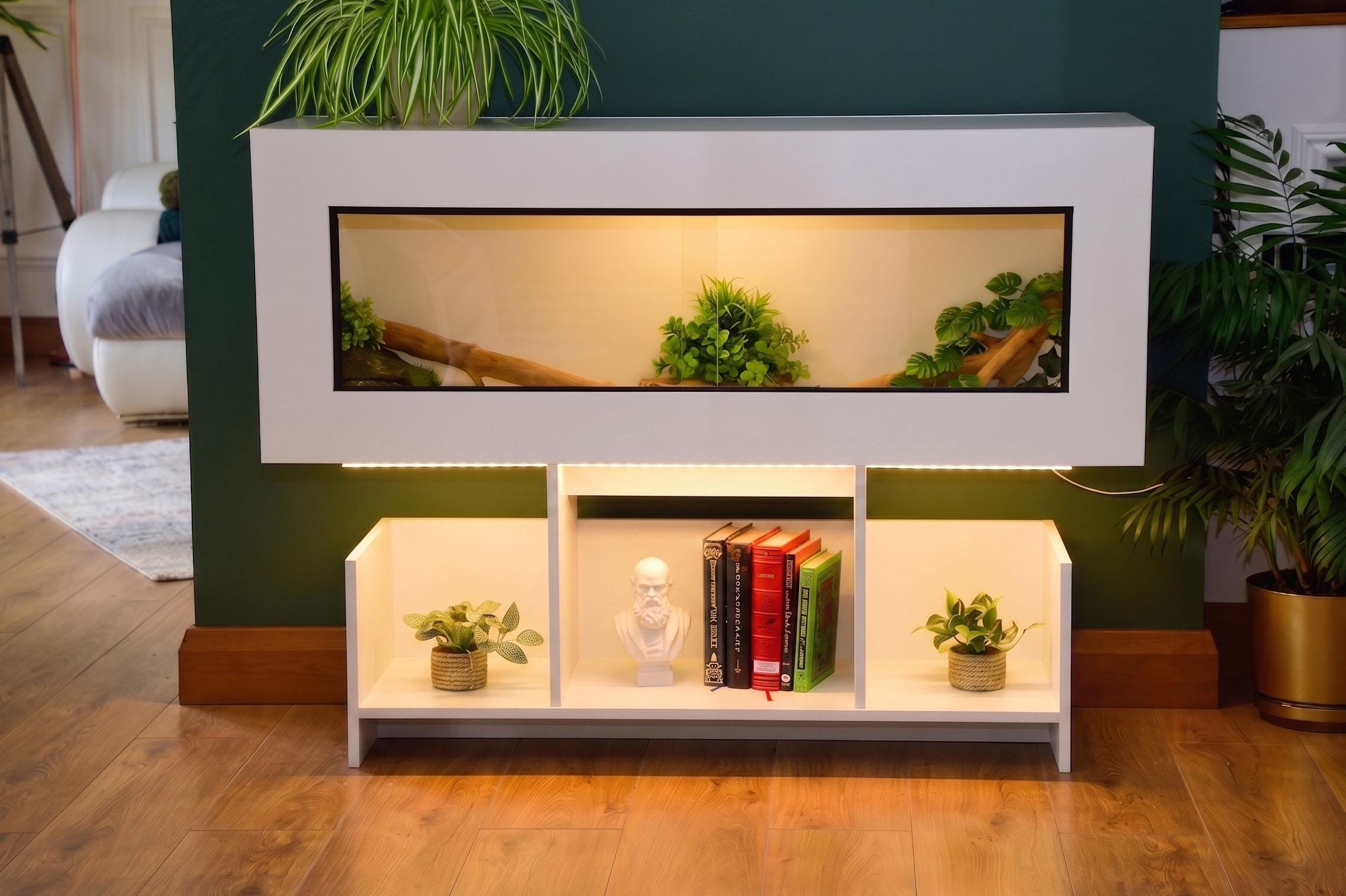 4ft Modern White Reptile Vivarium + Wide White Stand - LED Lights Included