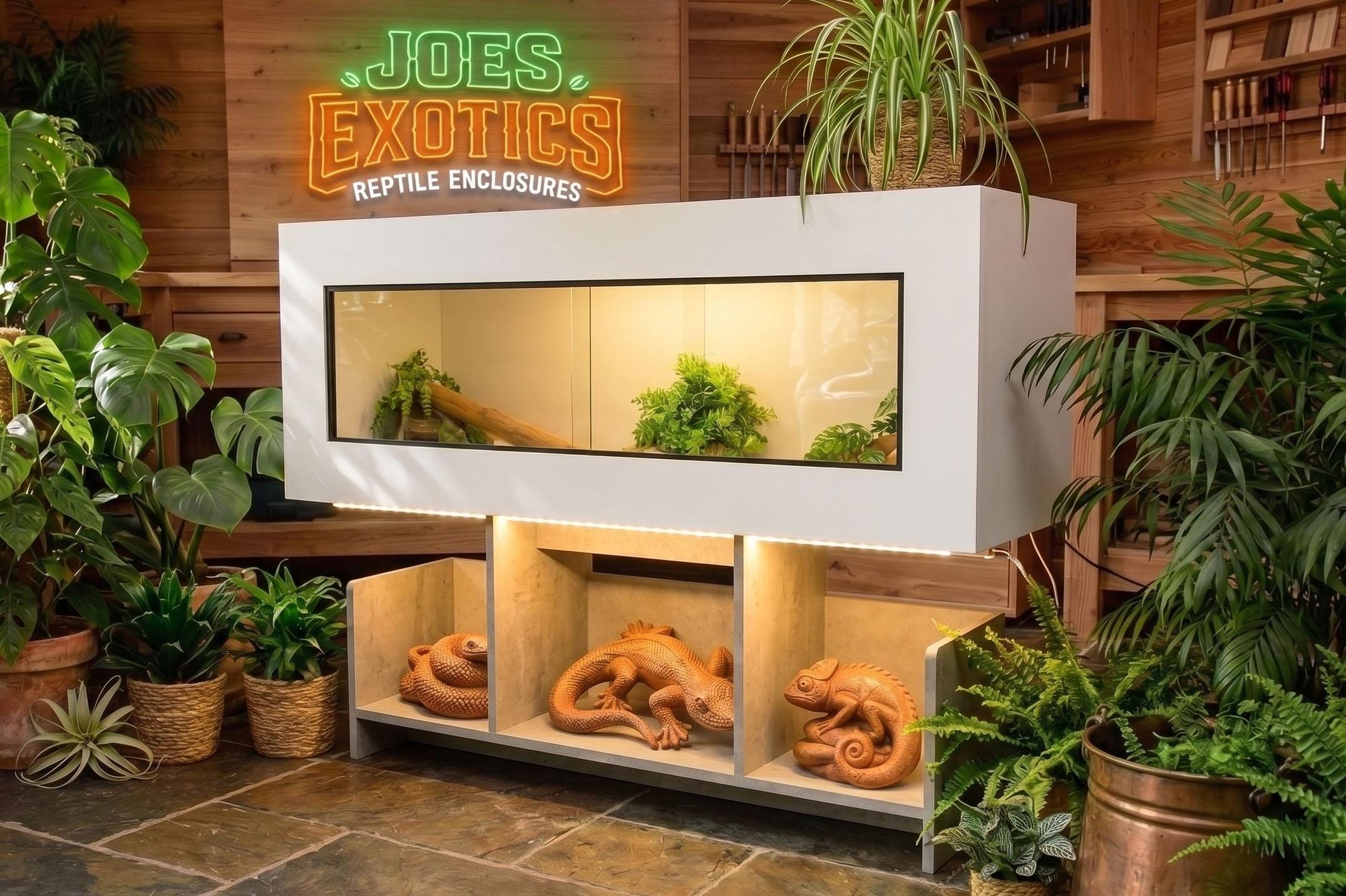 4ft Modern White Reptile Vivarium + Wide Grey Stone Stand - LED Lights Included