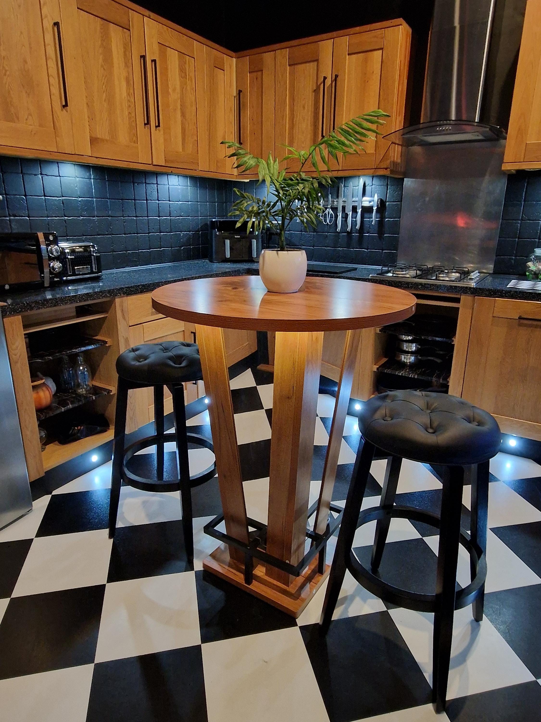 Rustic Oak Effect Mirrored LED Wooden Bar Table - Stools Optional - For Bars, Restaurants & Home Dining