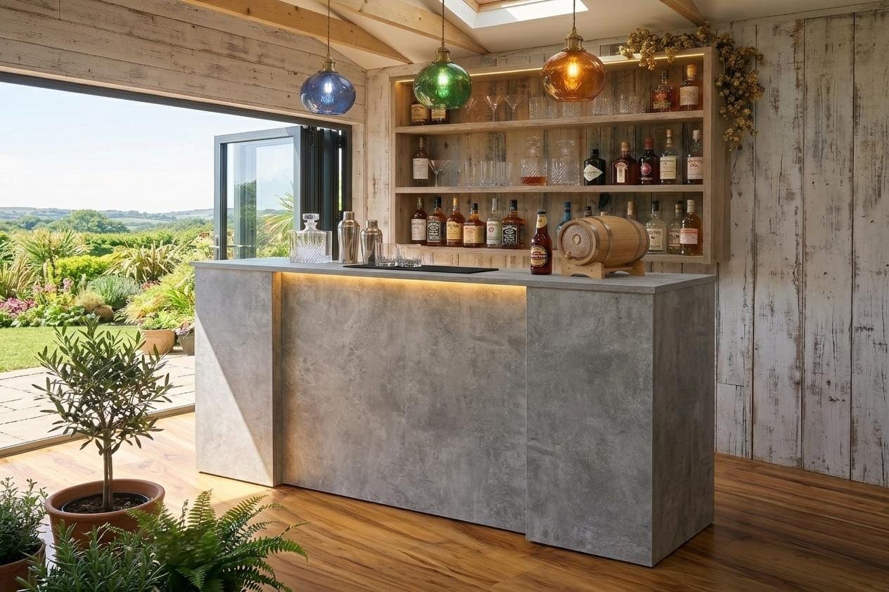 Grey Stone Effect LED Home Bar with Stools (6ft)