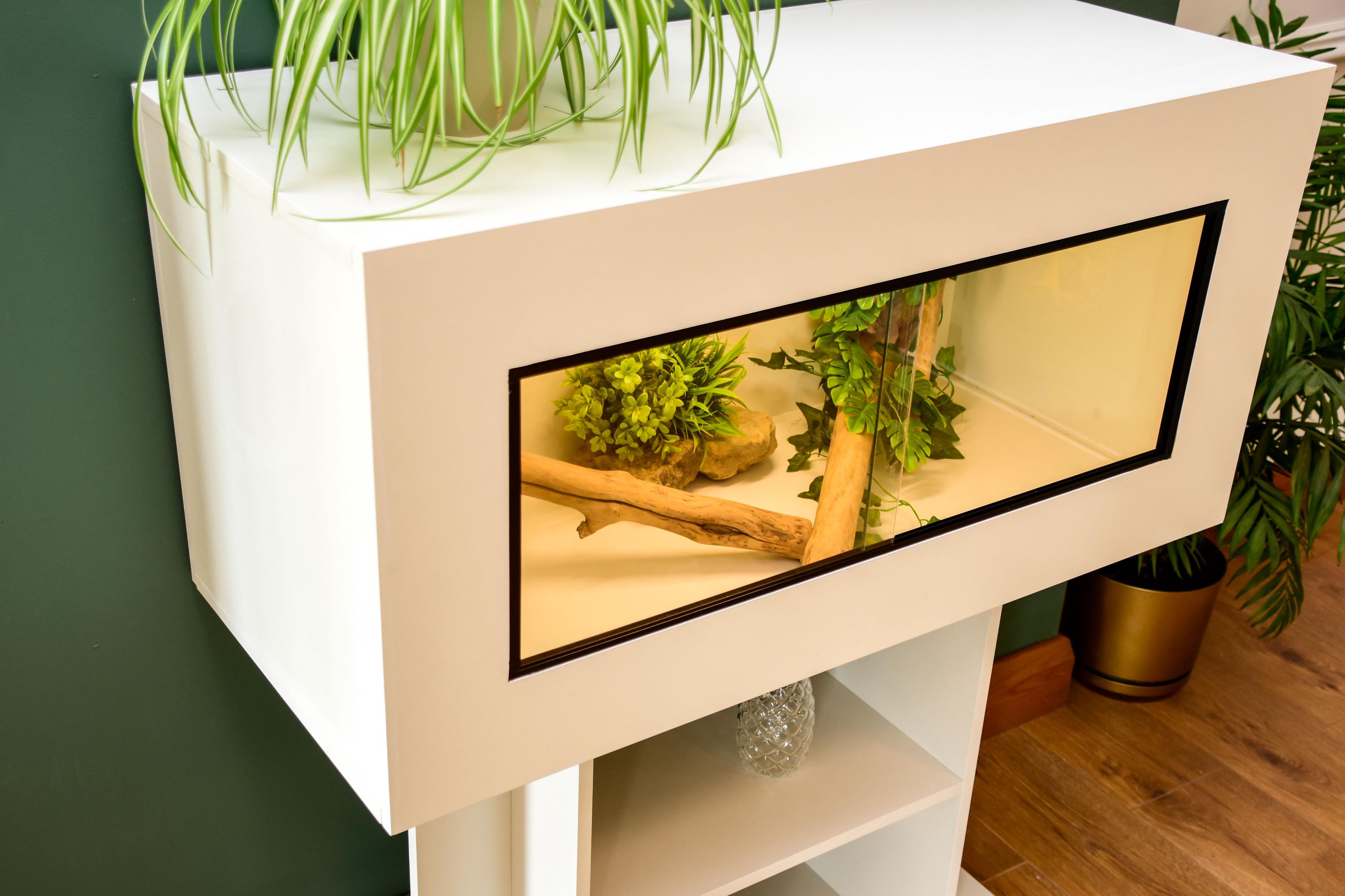 3ft Modern White Reptile Vivarium + High Stand - LED Light Included