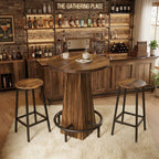 Rustic wood effect LED bistro bar table with two stools