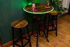 Rustic LED Round Industrial Dark Wood Bar Table with Matching Stools - For Bars, Restaurants & Home Dining