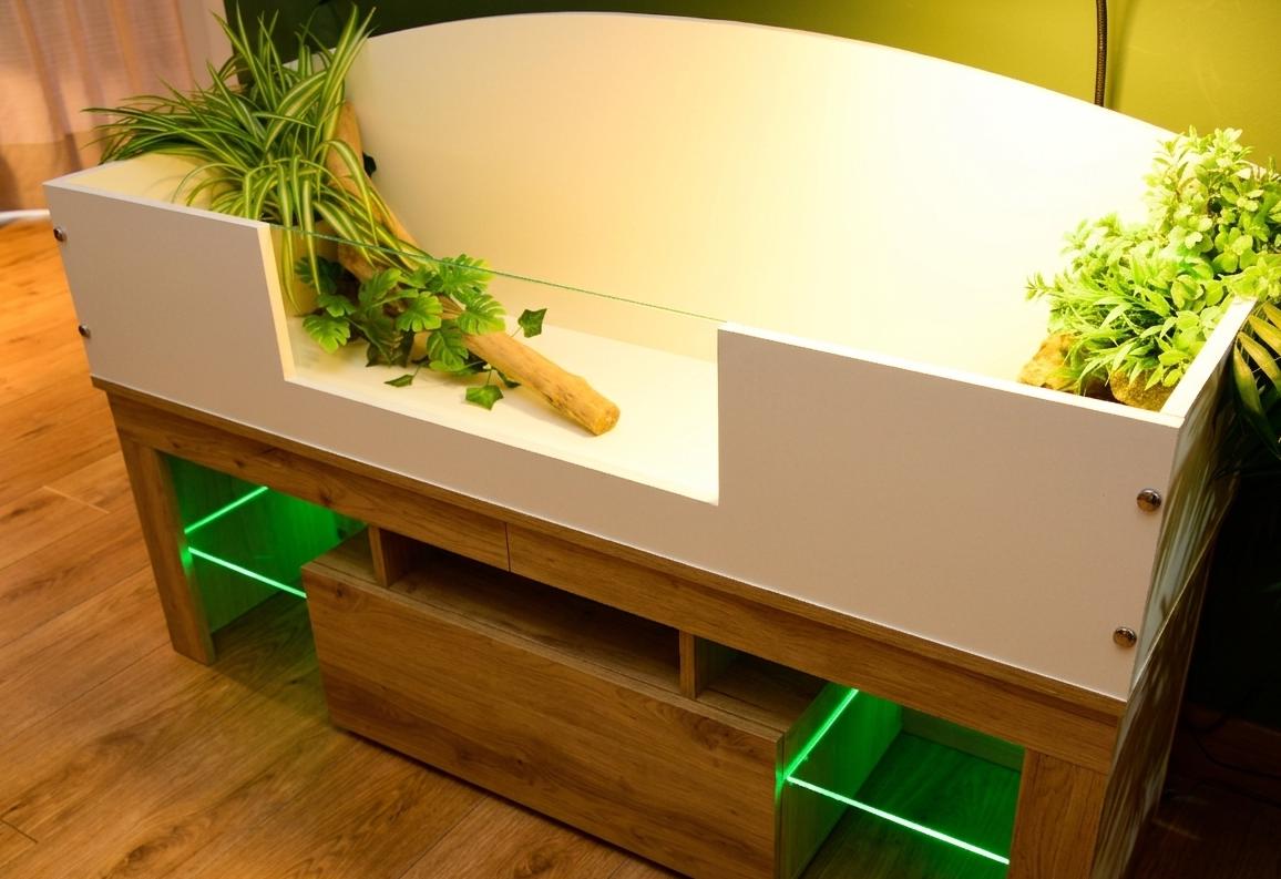 4ft x 16" x 15" Open Top Tortoise Table + Artisan Oak Effect LED Stand and Glass Window