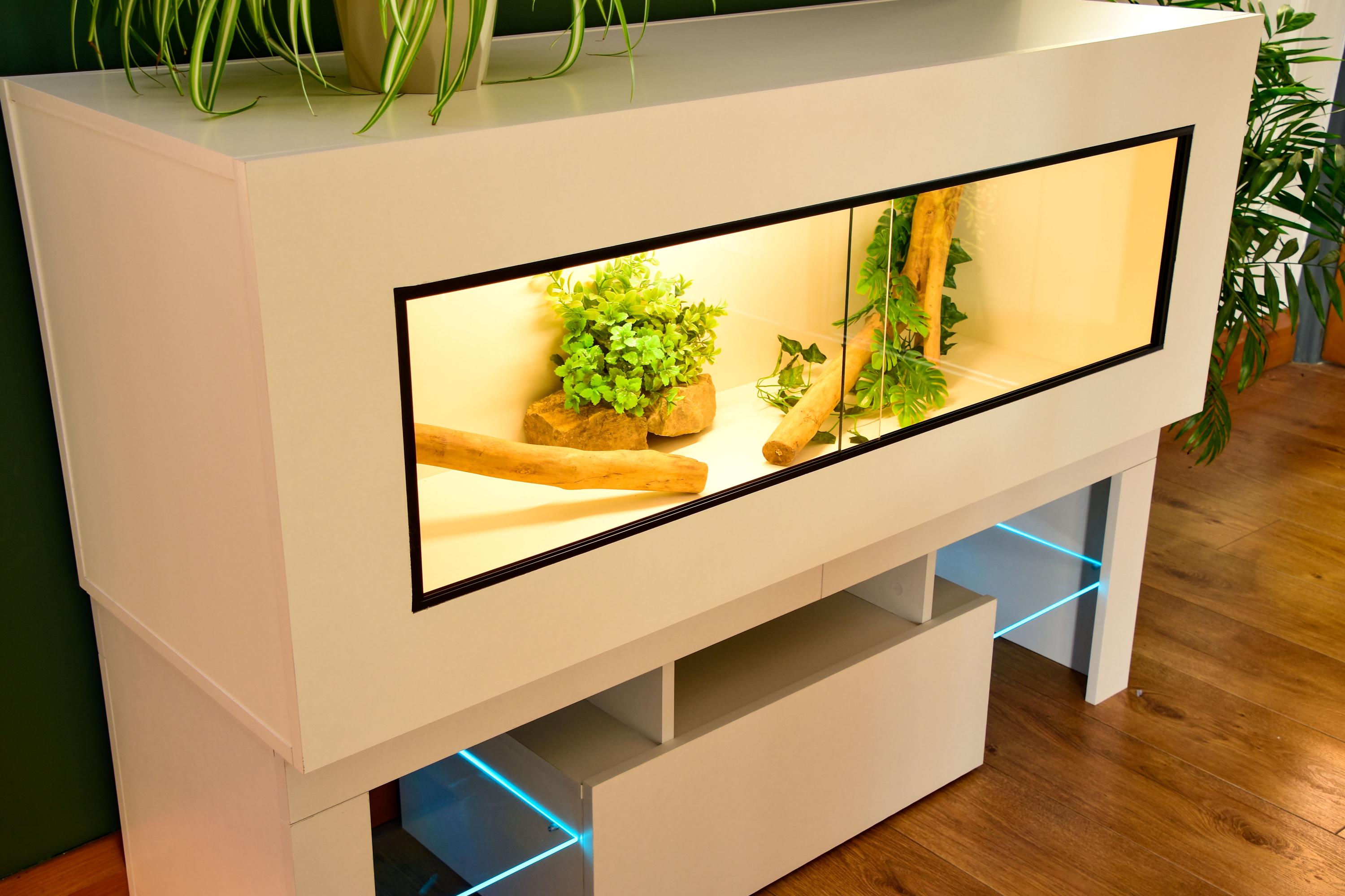 4ft Modern White Reptile Vivarium + LED Stand and Light Included