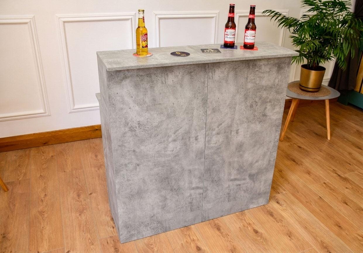 Grey Stone Effect LED Home Bar with Stools (1m)
