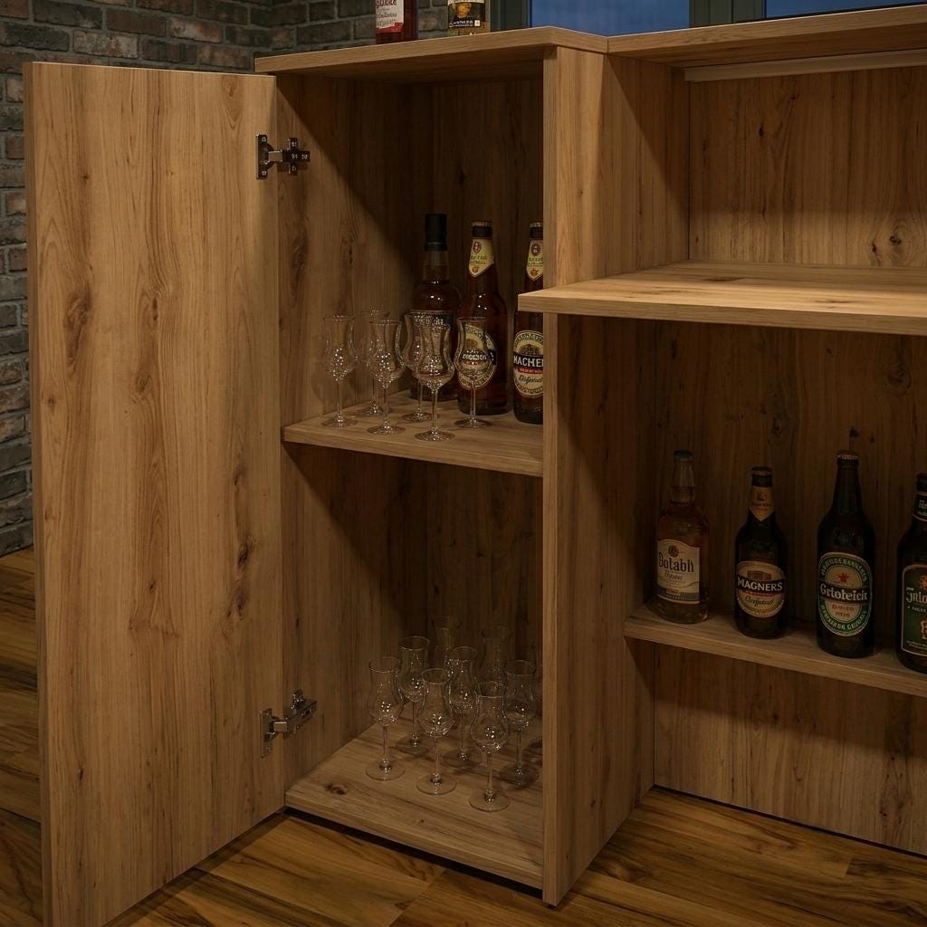 Oak Effect LED Home Bar with Stools (6ft)