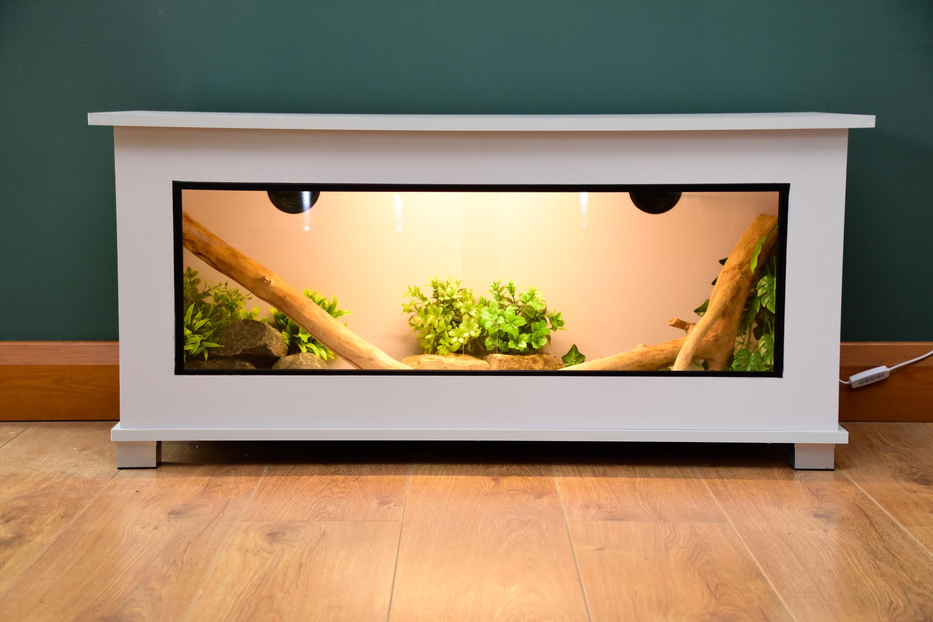 Modern Light Grey Reptile Vivarium / Tortoise Table - 1m Wide (Between 3-4ft) - Sliding Doors & Hinge Lid -LED Light Included