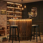 Large rustic half penny LED home bar in a warm ambient setting