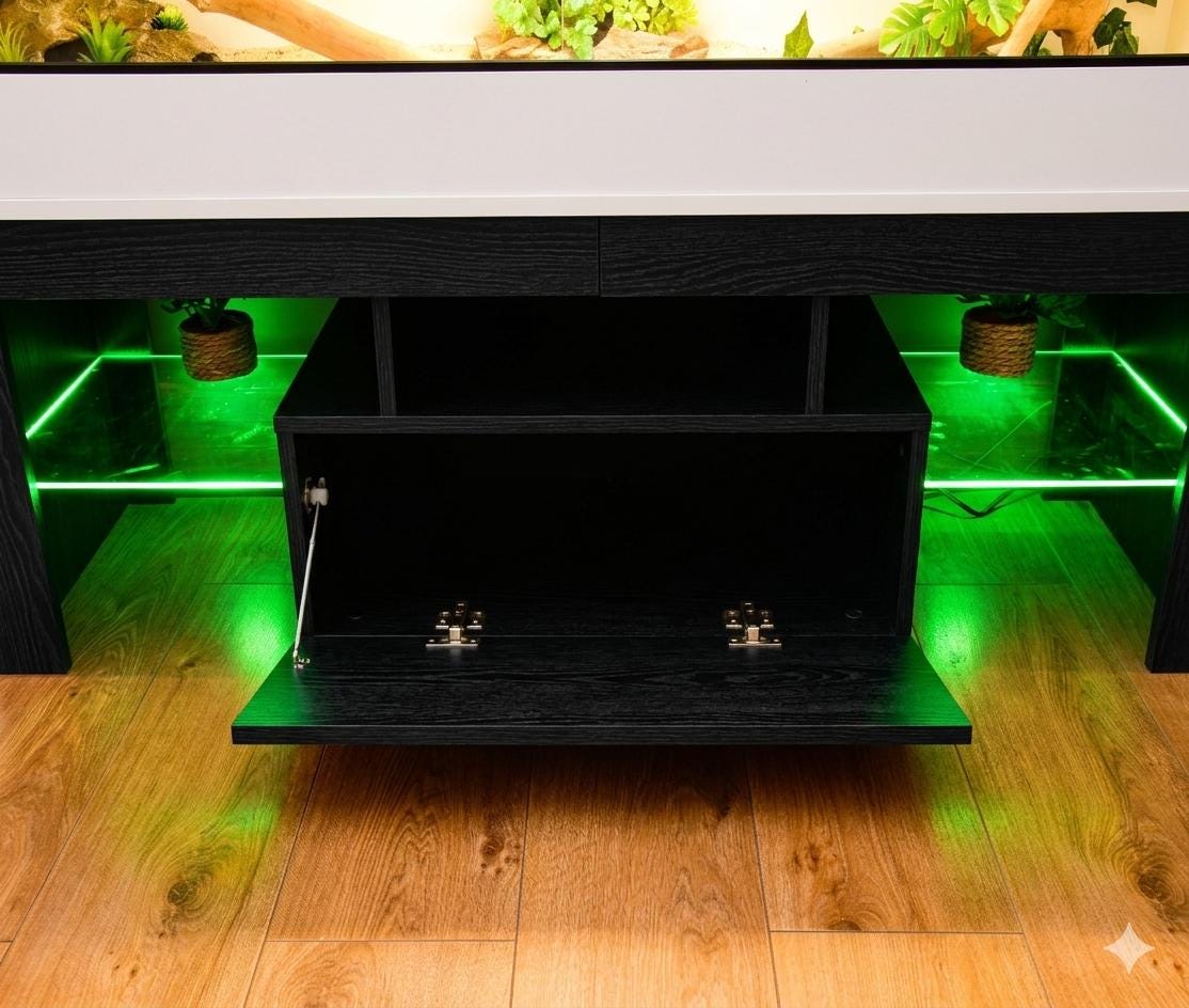 4ft Modern White Reptile Vivarium + Black LED Stand and Light Included