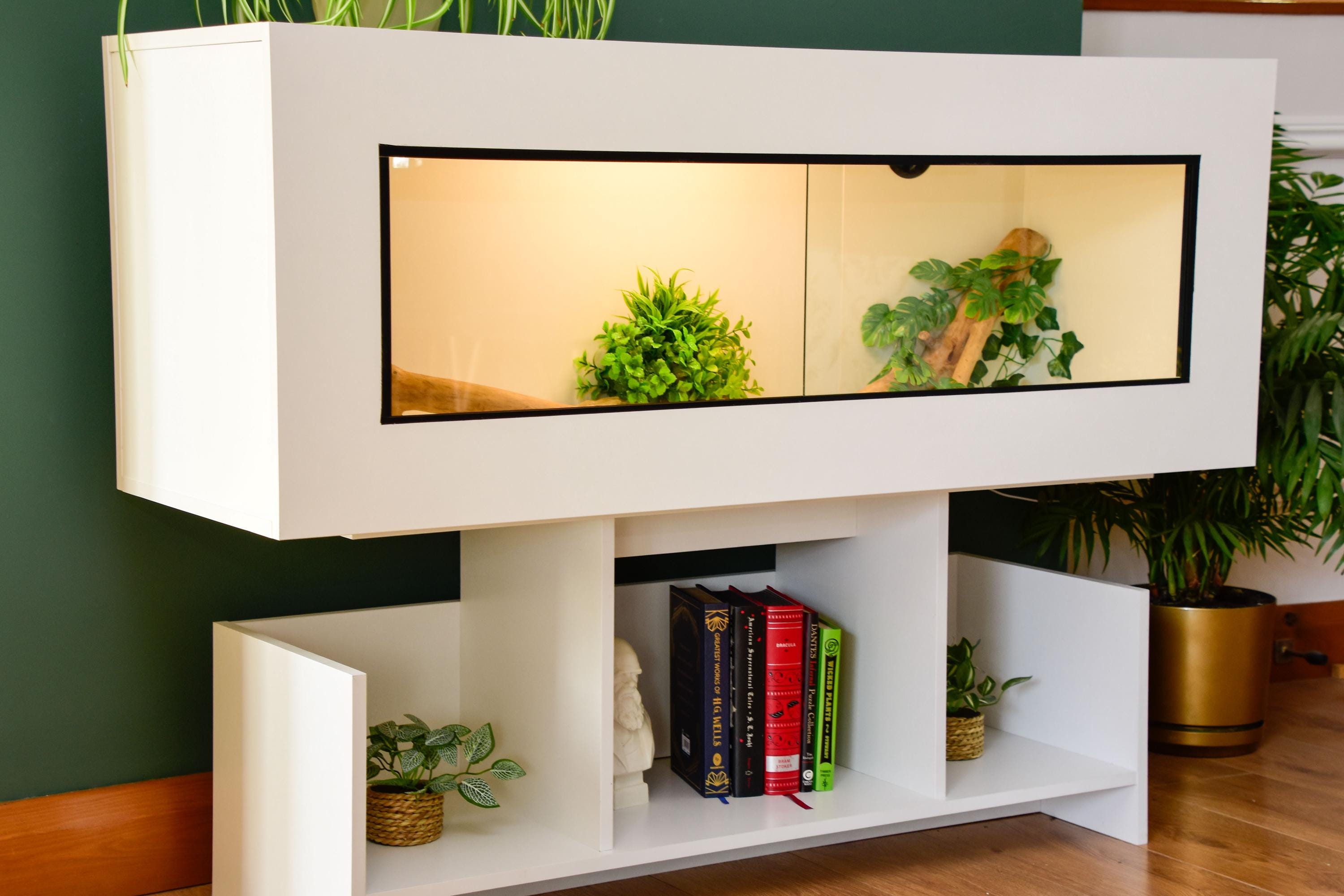 4ft Modern White Reptile Vivarium + Wide White Stand - LED Lights Included