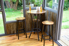 Rustic Round Industrial Dark Wood Bar Table with Matching Stools - For Bars, Restaurants & Home Dining