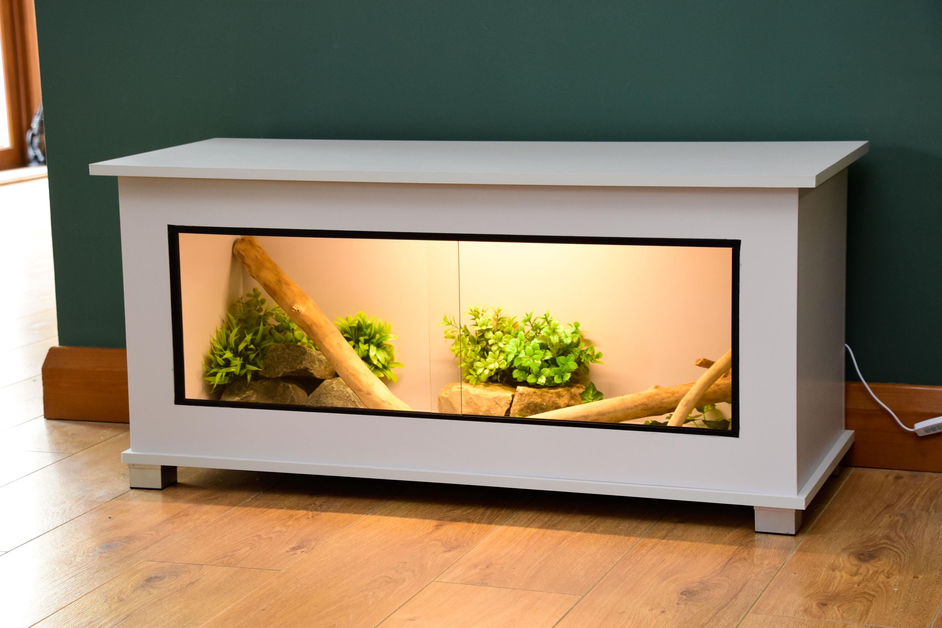 Modern Light Grey Reptile Vivarium / Tortoise Table - 1m Wide (Between 3-4ft) - Sliding Doors & Hinge Lid -LED Light Included