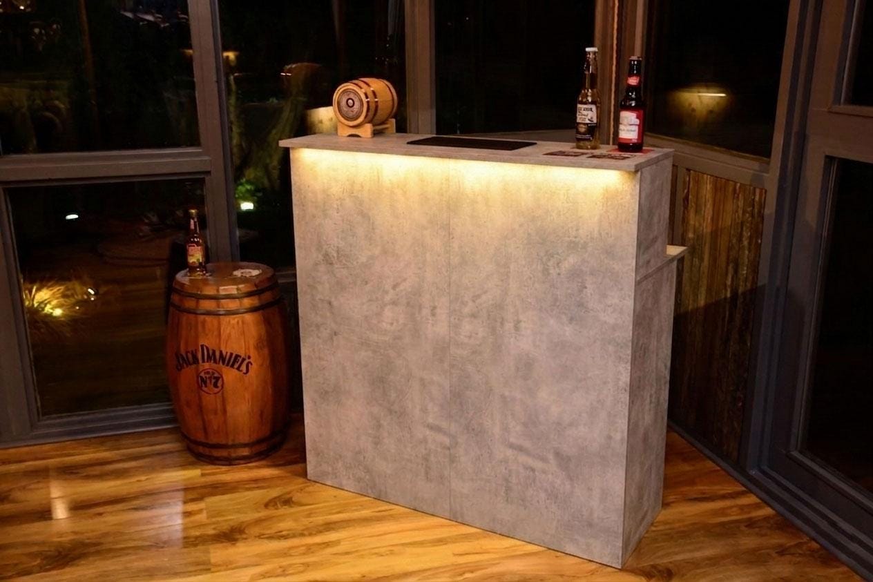 Grey Stone Effect LED Home Bar with Stools (1m)