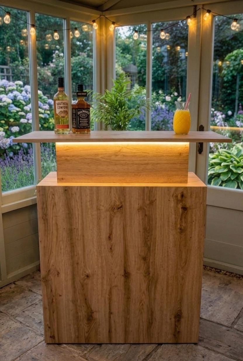 Oak Effect LED Home Bar