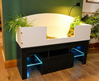 4ft x 16" x 15" Open Top Tortoise Table + Black LED Stand and Glass Window