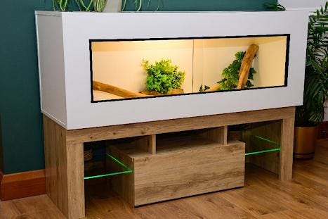 4ft Modern White Reptile Vivarium + Artisan Oak Effect LED Stand and Light Included