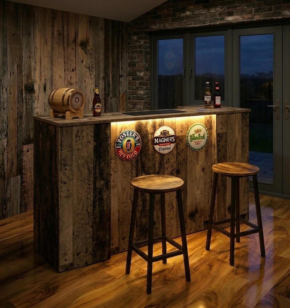 Old Wood Effect LED Home Bar with Stools (6ft)
