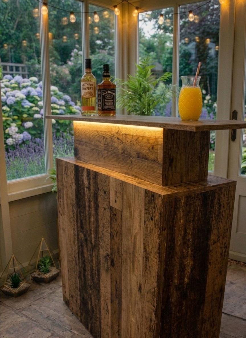 Old Wood Effect LED Home Bar (1m)
